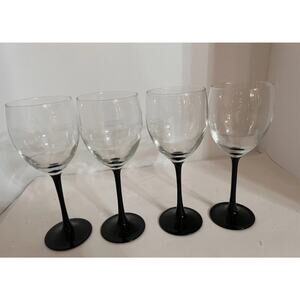 Vintage Collectible 4 Luminarc Domino France Black/Clear Stem MCM Wine Glass Set
